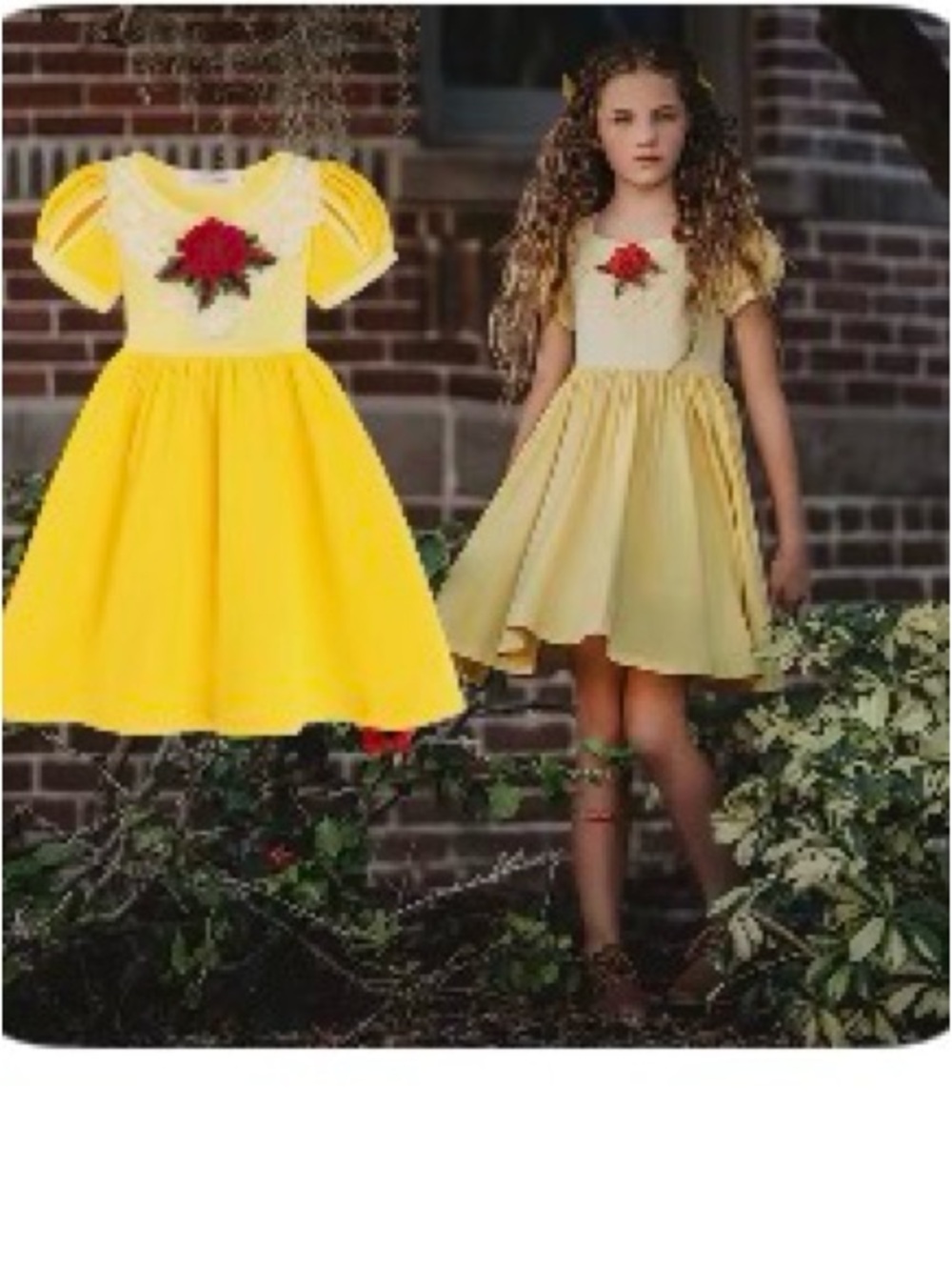 Yellow Girls' Flower Applique Party Dress